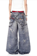 Three Dimensional Chain Print Wide Leg Jeans