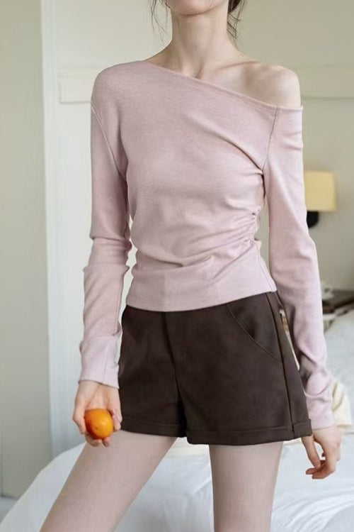 One Shoulder Asymmetric Ribbed Long Sleeve Top Secondary image