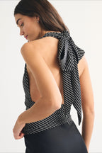 Retro Contrast Halter Mesh Panel Crop Top