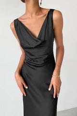 Cowl Neck Satin High Waist Bodycon Formal Dress