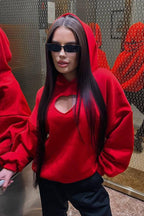 Solid Heart Cutout Long Sleeve Hoodie