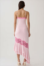 Lace Trim Backless Waist Cinched Mermaid Dress