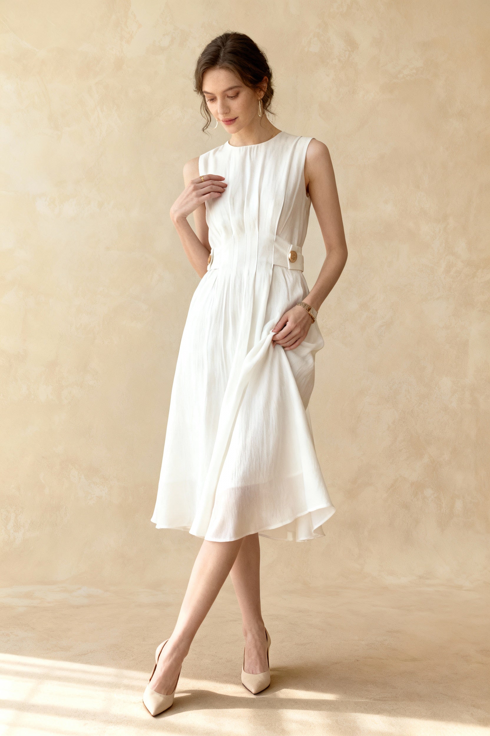 Button Embellished Long Trendy Sleeve Midi Dress Secondary image