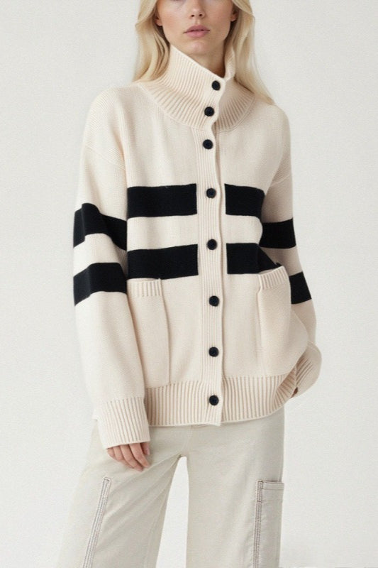High Neck Color Block Stripe Cardigan Secondary image