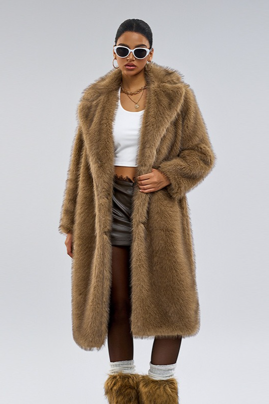 Notched Lapel Faux Fur Long Extended Overcoat Secondary image
