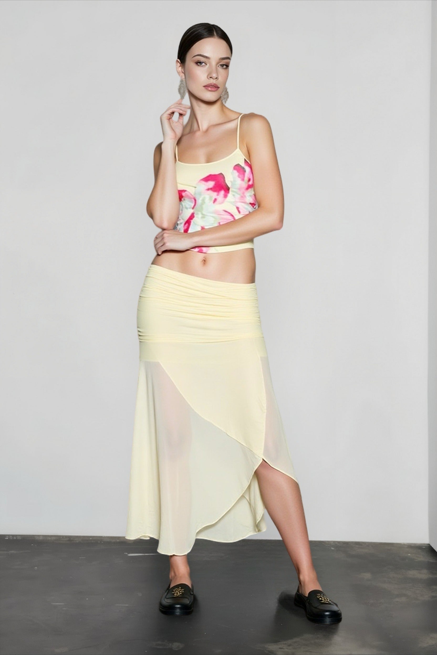 Floral Print Slim Camisole Low Rise Mesh Skirt Vacation Set Main image
