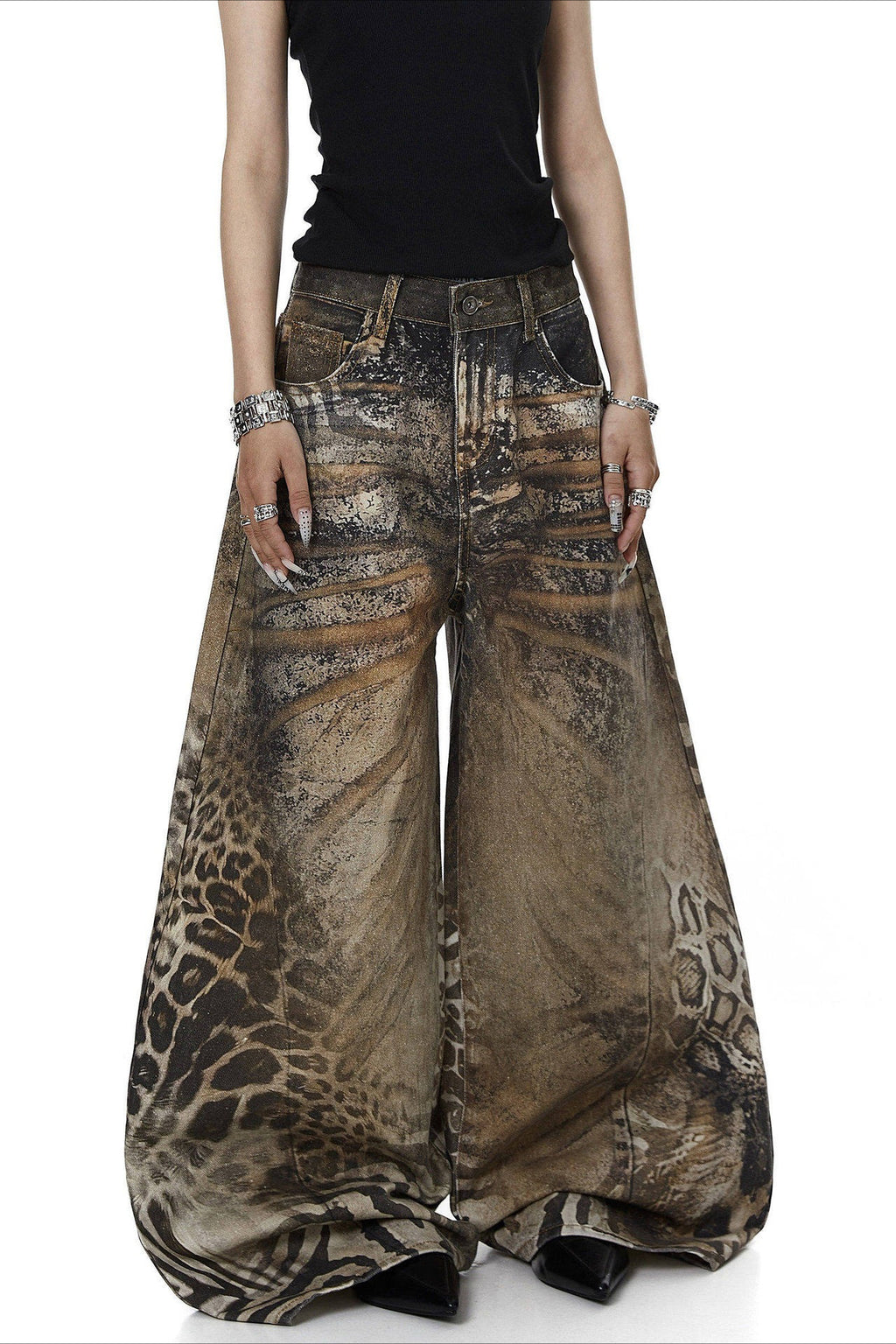 Leopard 3D Print Barrel Leg Jeans