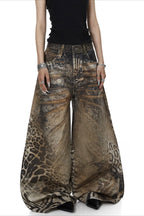 Leopard 3D Print Barrel Leg Jeans