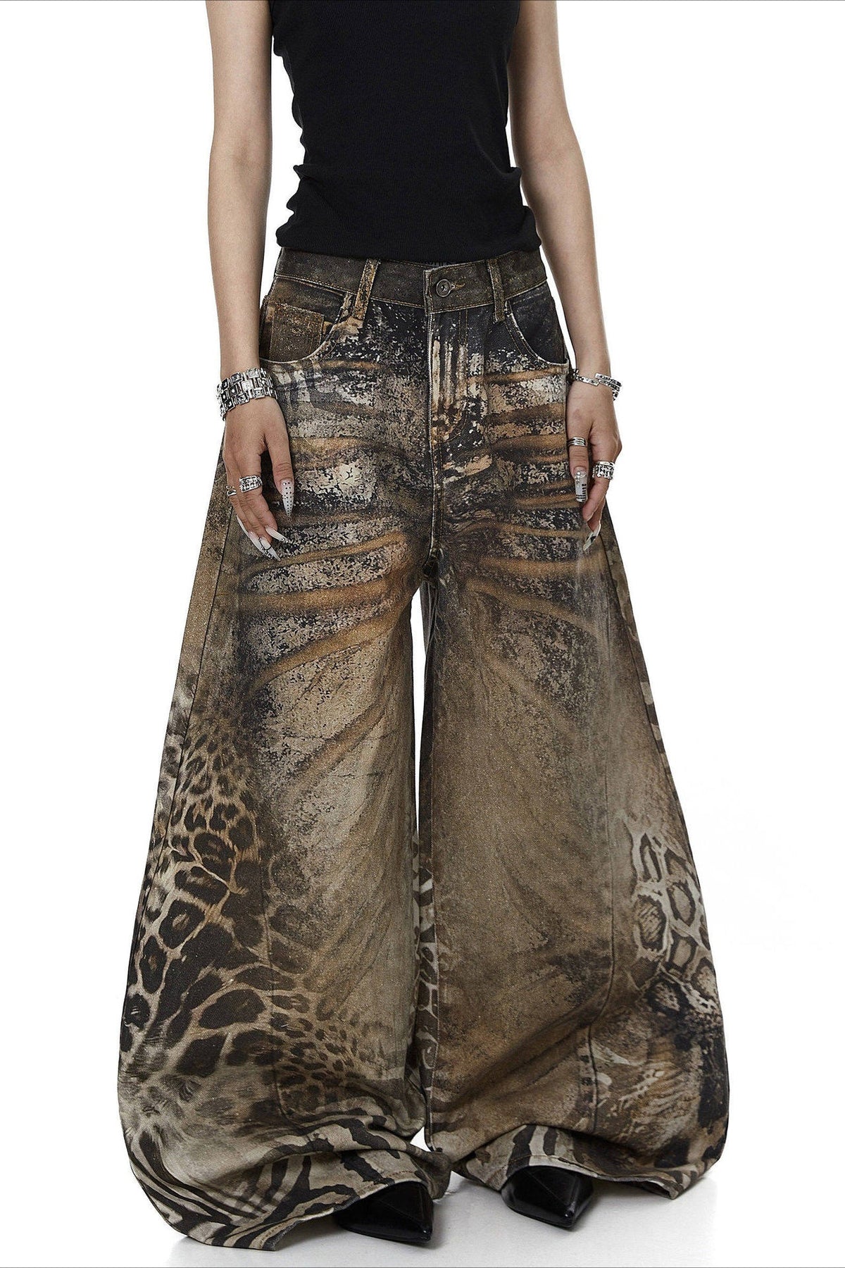Leopard 3D Print Barrel Leg Jeans
