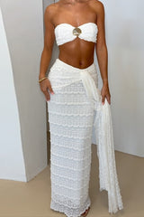 Bandeau Metallic Color Block Crop Stripe Two Piece Set