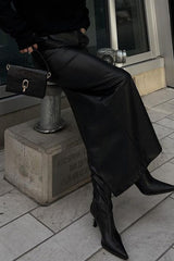 High Slit PU Leather Bodycon Skirt