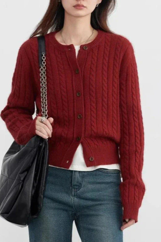Red Twist Knit O-Neck Cardigan Secondary image