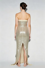 Strapless Sequin Slit Back Prom Dress