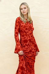 Fashion Print Fitted Crew Neck Maxi Dress
