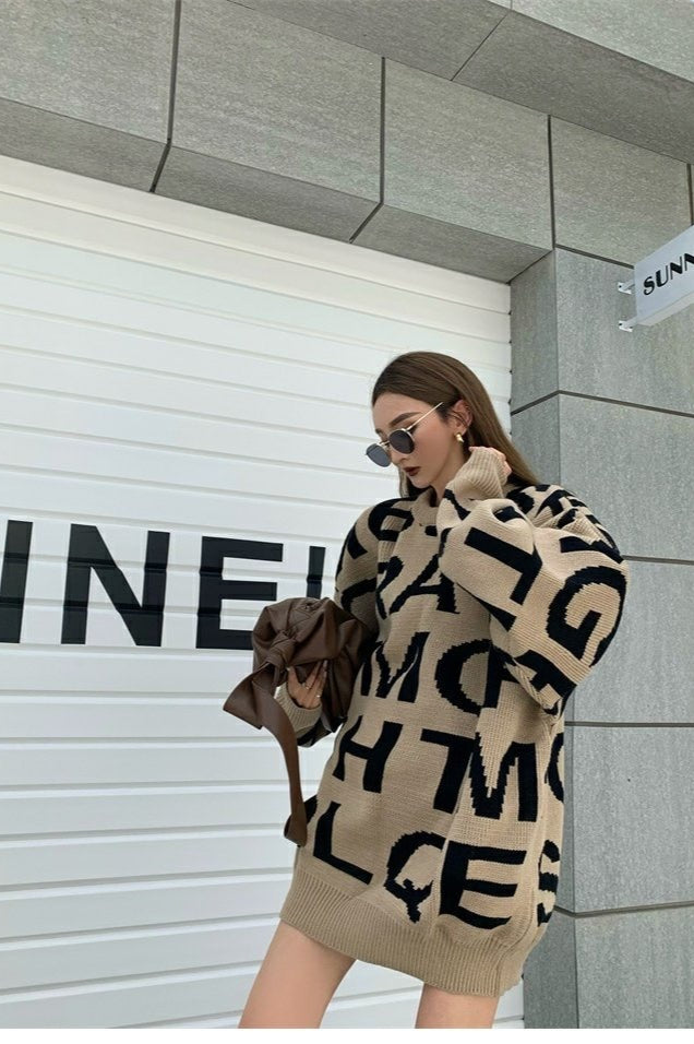Jacquard Letter Knit Pullover Sweater Secondary image