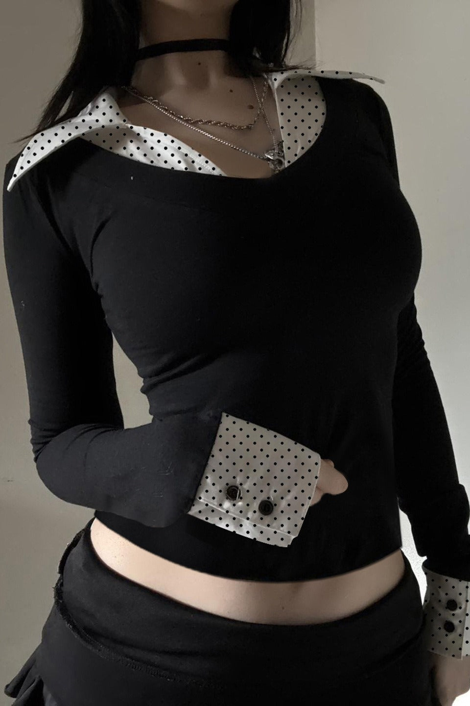 Colorblock Faux Layered Long Sleeve Top Main image