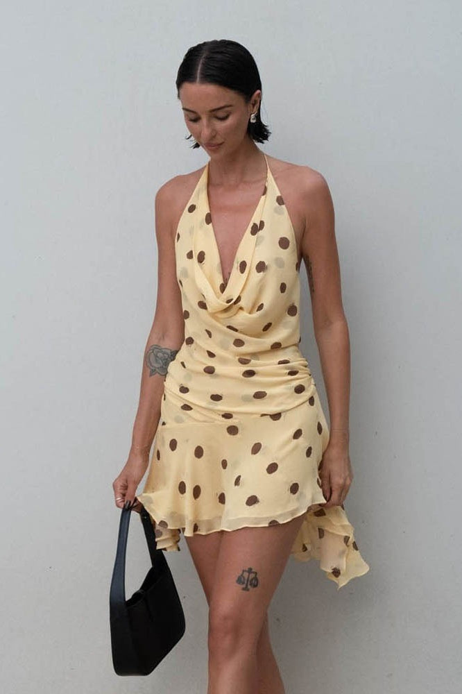 Polka Dot Chiffon Halter Mini Dress Main image
