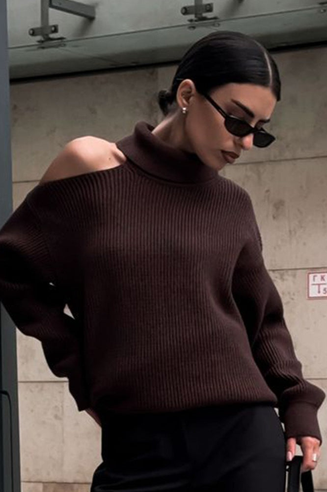 Turtleneck Cold Shoulder Knit Sweater Main image