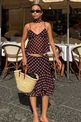 Sheer Polka Dot Ruffle Hem Midi Skirt