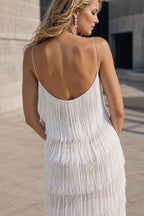 Layered Tassel Backless Long Slip Dress