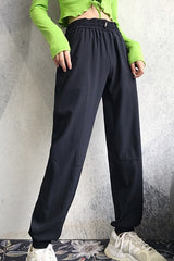 Sweat Wicking High Waist Loose Cuffed Pocket Pants