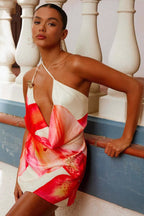 Satin Floral One-Shoulder Silk Dress