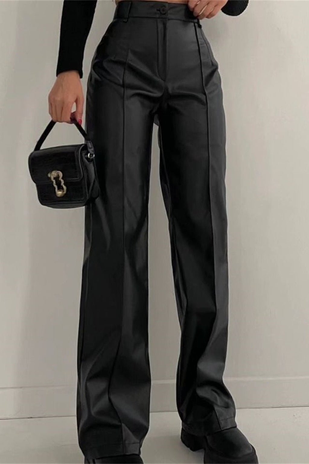 Slim Fit PU Edgy Straight Leg Casual Fashion Pants