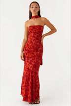 Floral Strapless Scarf Neck Mermaid Party Dress