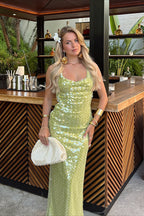 Sequin Scoop Neck Backless Maxi Party Dress