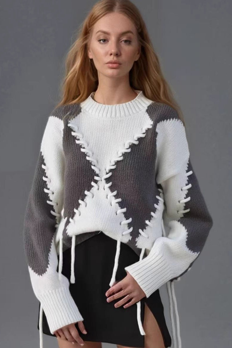 Rope Tie Color Block Knit Sweater Main image