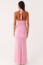 Deep V Halter Backless Sash Bodycon Party Dress