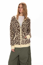 Leopard Knit Zip Up Oversized Hoodie