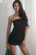 Sequin Overlay Strapless Bodycon Mini Dress
