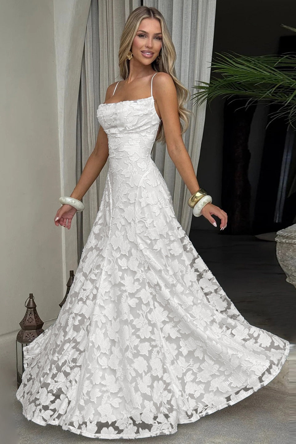 Jacquard Cami Backless Maxi Lace Dress Main image