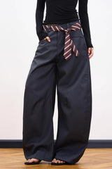 Paisley Accent Curved Leg Wide Leg Tailored Pants