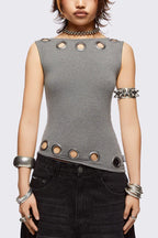 Grommet Cutout Punk Fitted Tank Top