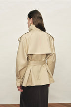 High Collar Storm Flap Belted Short Coat