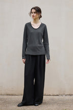 Linen Cotton Rolled Edge Knit Top