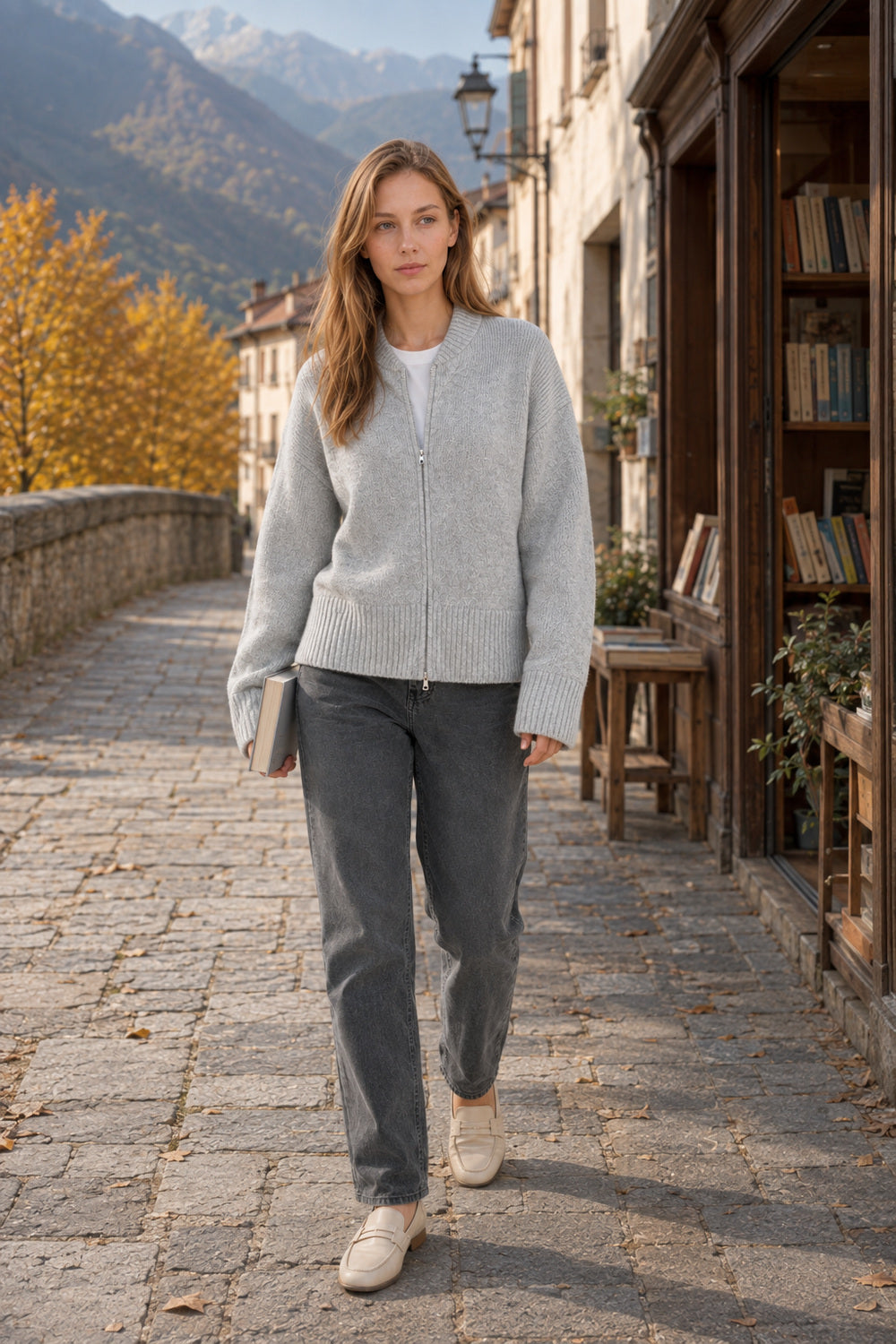 Pleated Knit O Neck Zipper Cardigan