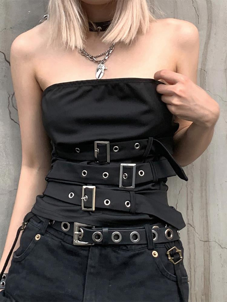 Gothic Eyelet Bandage Design Punk Black Sleeveless Crop Top Main image