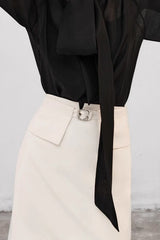 High Waist Metal Buckle Detail A-Line Skirt
