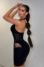 Halter Sleeveless Sheer Cutout Bodycon Cocktail Dress