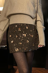 Embroidered Sequin High Waist A-Line Skirt