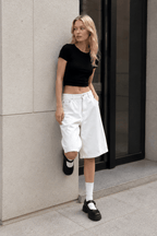 White High Waist Minimalist Wide Leg Denim Shorts