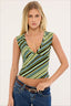 Striped Deep V Sleeveless Fitted T-Shirt