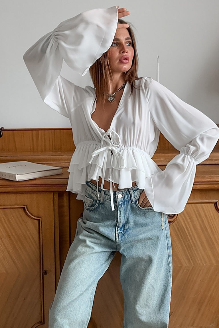 Relaxed Tie Front Chiffon Blouse Secondary image