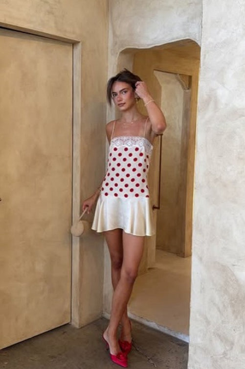 Lace Trim Polka Cami Backless Fit Mini Lace Dress Secondary image