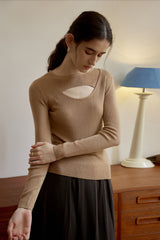 Sheer Panel Slim Wool Knit Top