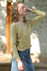 Wrap Tie Front V-Neck Knit Top