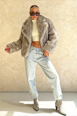 Cropped Faux Fur Lapel Coat